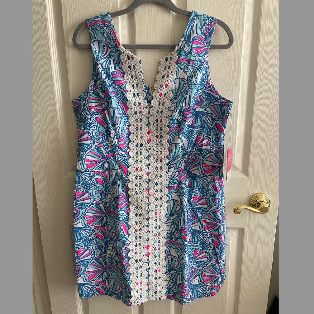 NWT Lilly Pulitzer My Fans Blue Pink Shift Dress Size 16 | Never Worn Be…